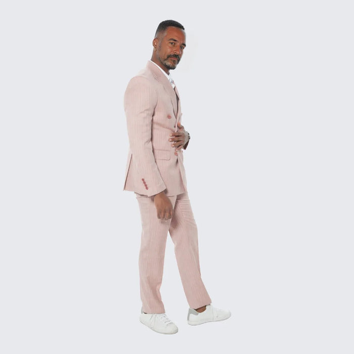 Rose Pinstripe Suit Double Breasted Wide Peak Lapel - Wedding - Prom