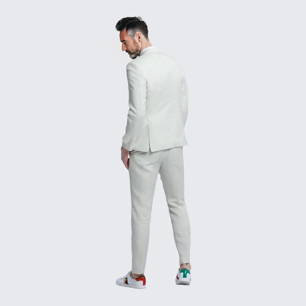 Ivory Linen Suit Slim Fit Two Piece Set - Wedding - Prom