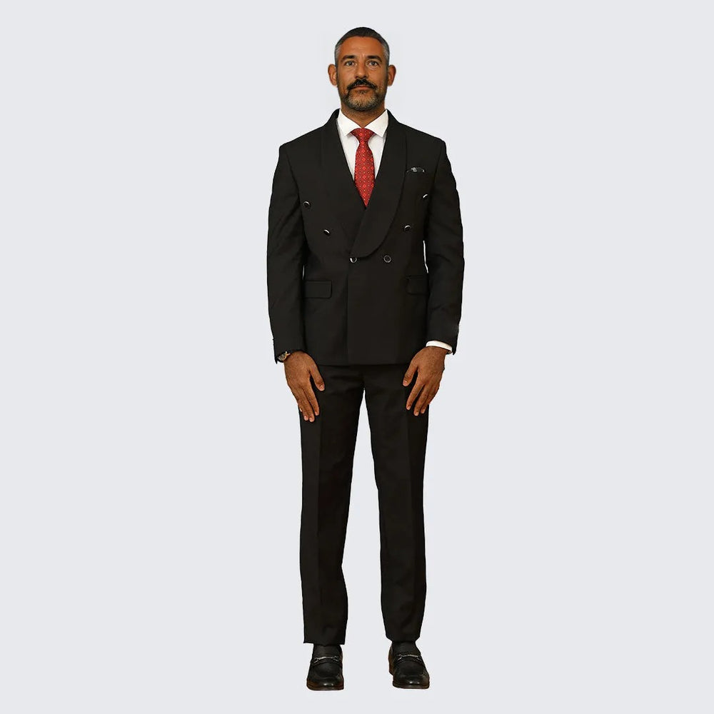 Black Suit Double Breasted Two Piece Set- Wedding - Prom