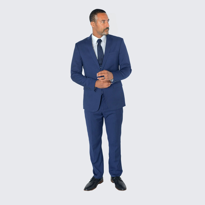 Dark Blue Pin Stripe Suit Three Piece Set - Wedding - Prom