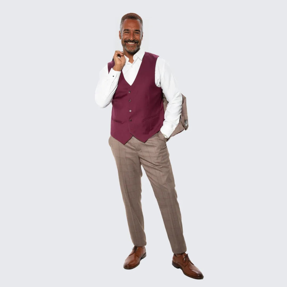 Light Brown Windowpane Hybrid Fit Suit by Stacy Adams - Wedding - Prom