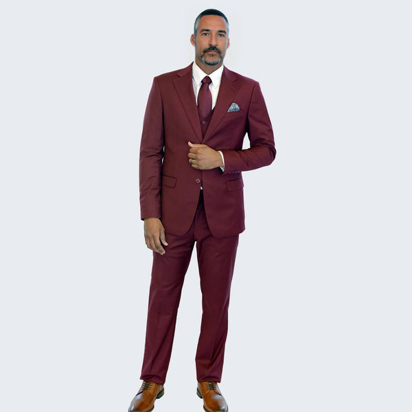 Men's Burgundy Suit Three Piece Set by Stacy Adams - Wedding - Prom