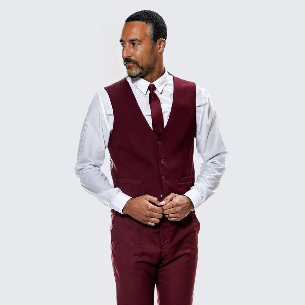 Burgundy Skinny Fit Suit Three Piece Set - Separates - Wedding - Prom
