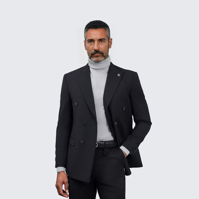 Men's Double Breasted Black Suit by Stacy Adams - Wedding - Prom