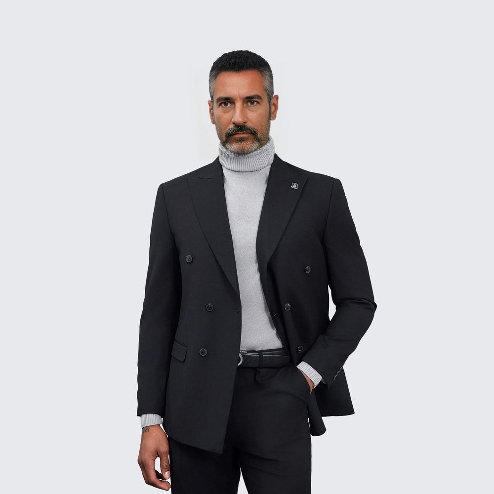 Men's Double Breasted Black Suit by Stacy Adams - Wedding - Prom