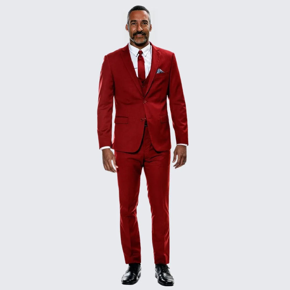 Red Skinny Fit Suit Three Piece Set - Separates - Wedding - Prom
