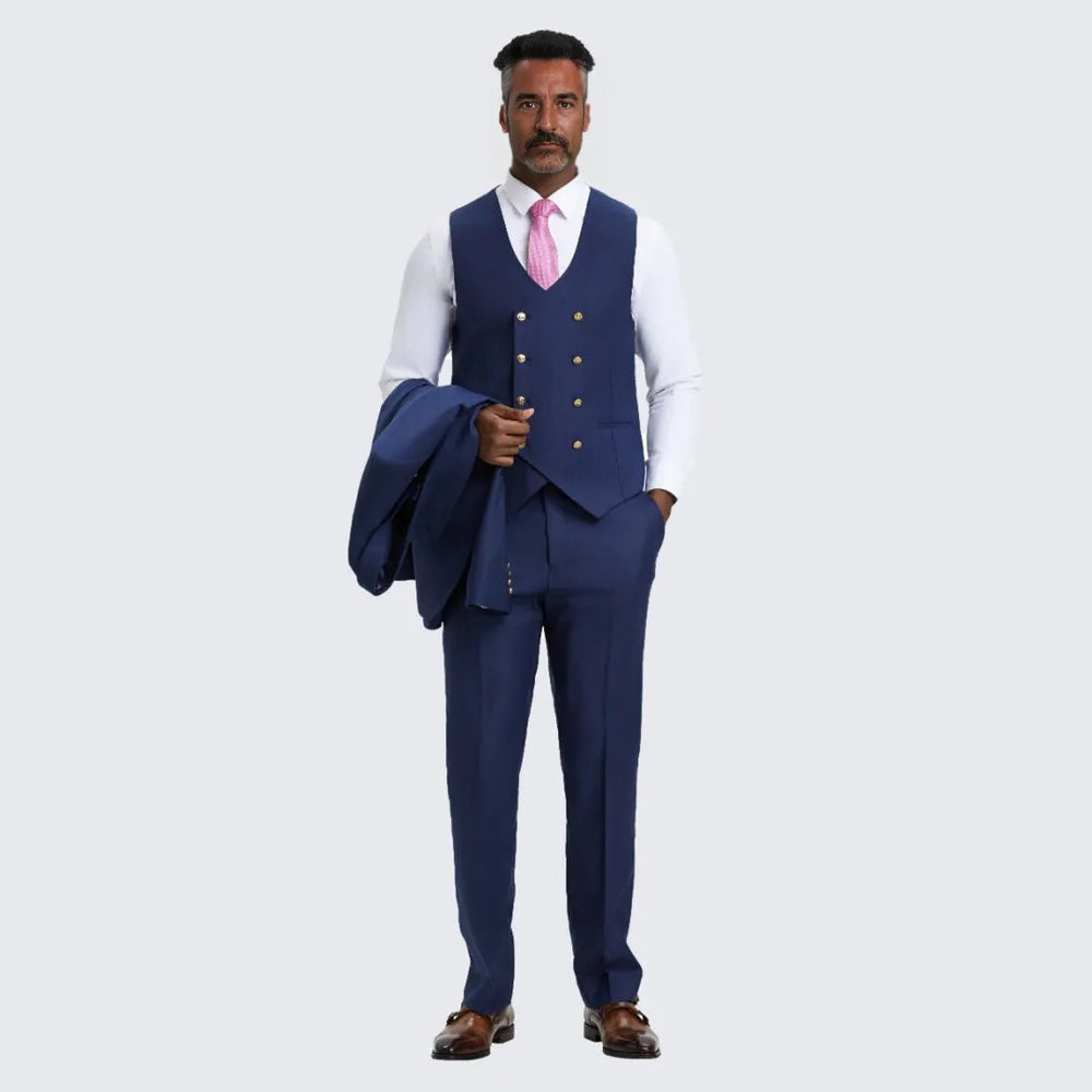 Blue Plaid Hybrid Fit Suit with Peak Lapel by Stacy Adams - Wedding - Prom