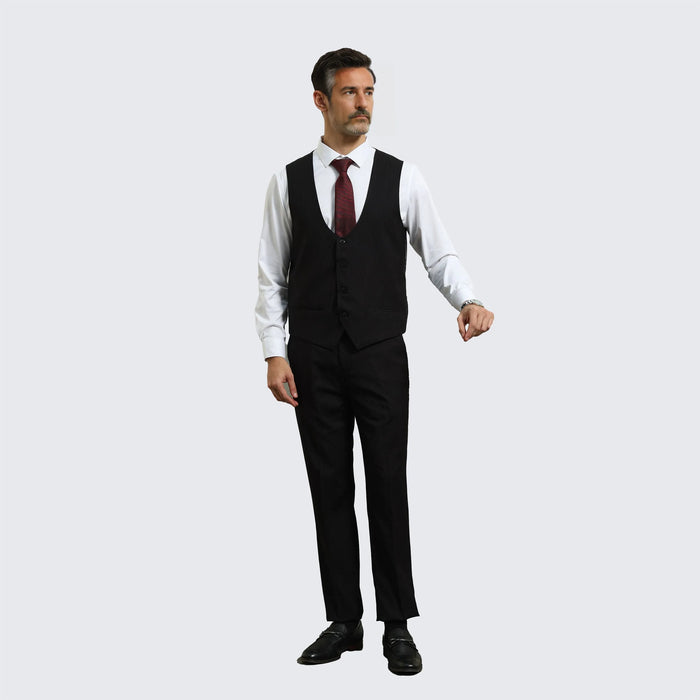 Black Pin Stripe Suit Three Piece Set - Wedding - Prom