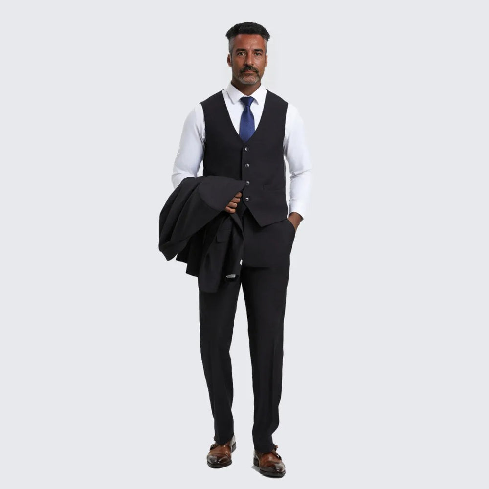 Men's Black Suit Three Piece Set by Stacy Adams - Wedding - Prom