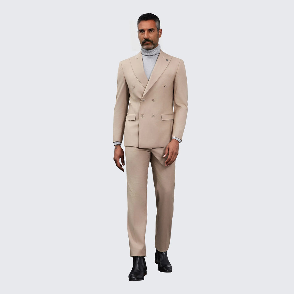 Men's Double Breasted Tan Suit by Stacy Adams - Wedding - Prom
