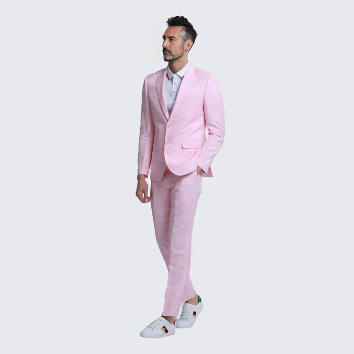 Pink Linen Suit Slim Fit Two Piece Set - Wedding - Prom
