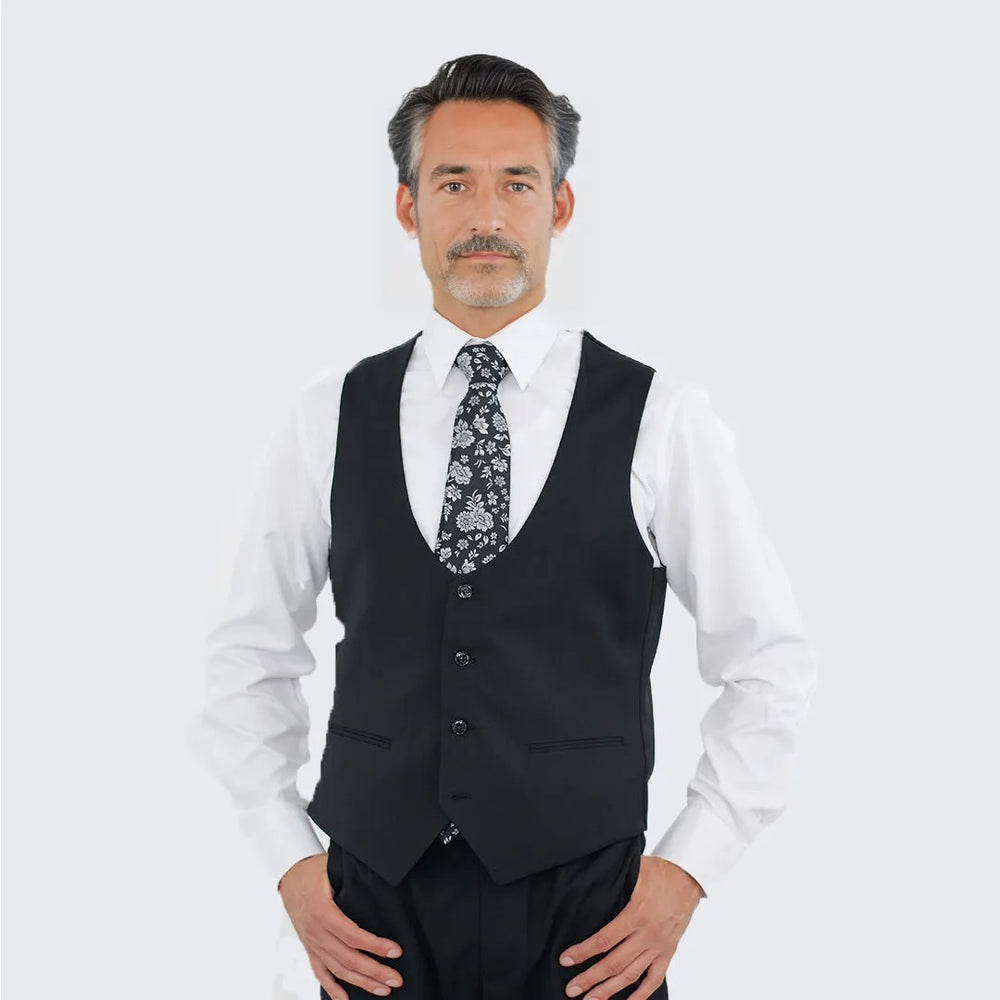 Black Slim Fit Three Piece Suit with Large Peak Lapel by Stacy Adams - Wedding - Prom