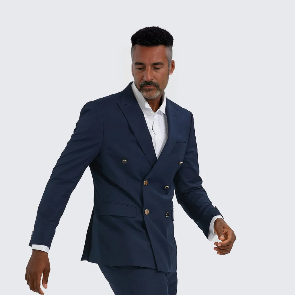 Black Double Breasted Suit Two Piece Set with Gold Buttons - Wedding - Prom