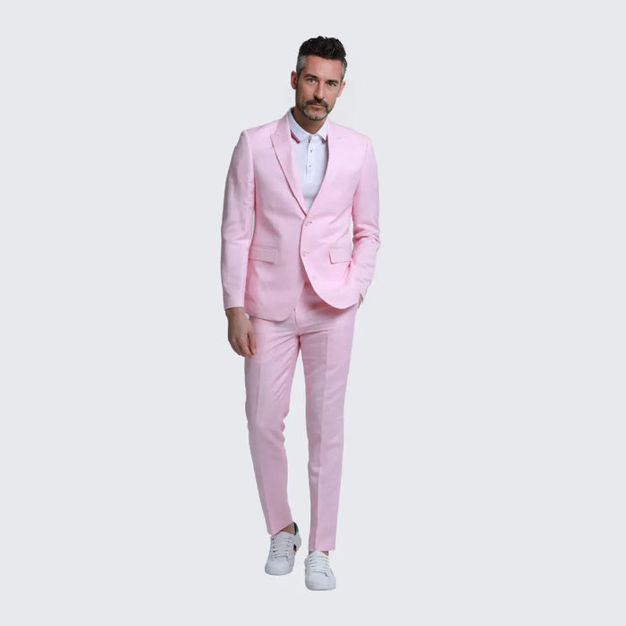 Pink Linen Suit Slim Fit Two Piece Set - Wedding - Prom
