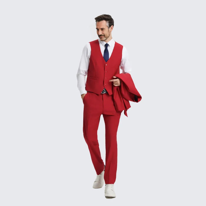 Men's Red Suit Three Piece Set by Stacy Adams - Wedding - Prom