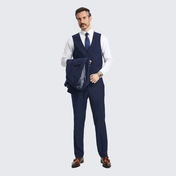 Men's Navy Suit Three Piece Set by Stacy Adams - Wedding - Prom