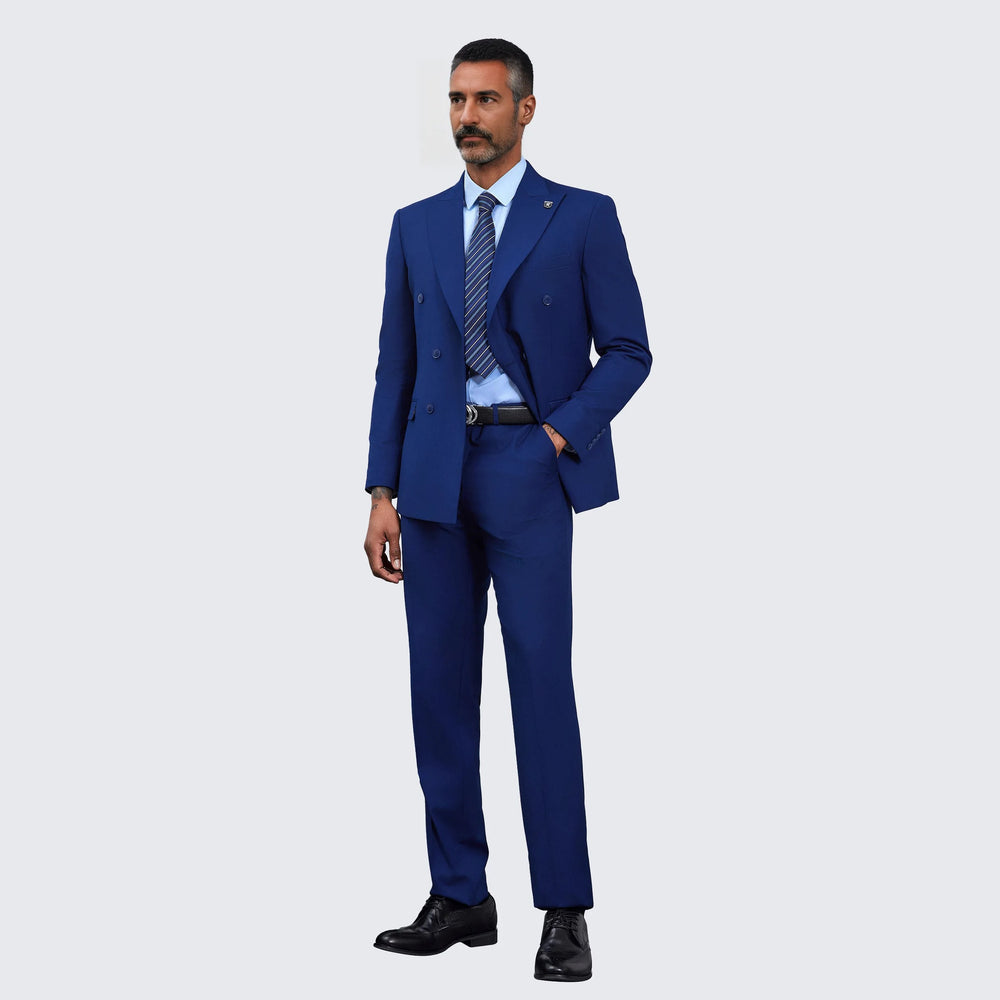 Men's Double Breasted Blue Suit by Stacy Adams - Wedding - Prom