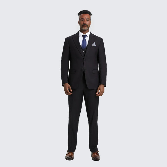 Men's Black Suit Three Piece Set by Stacy Adams - Wedding - Prom