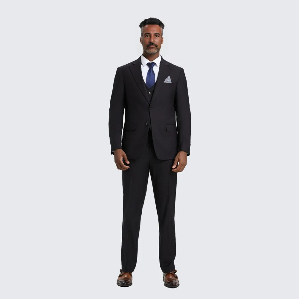 Men's Black Suit Three Piece Set by Stacy Adams - Wedding - Prom