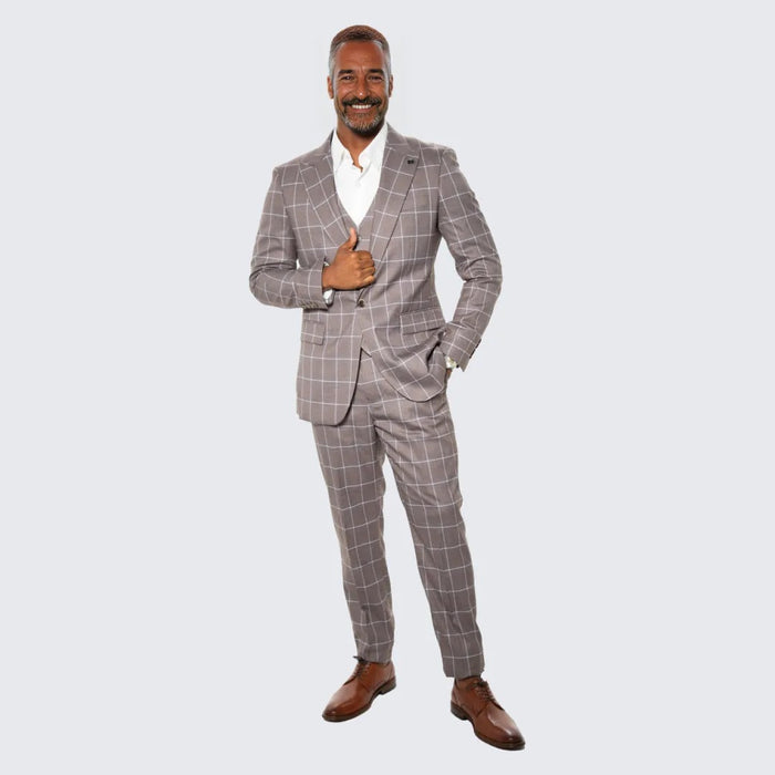 Brown Windowpane Hybrid Fit Suit by Stacy Adams - Wedding - Prom