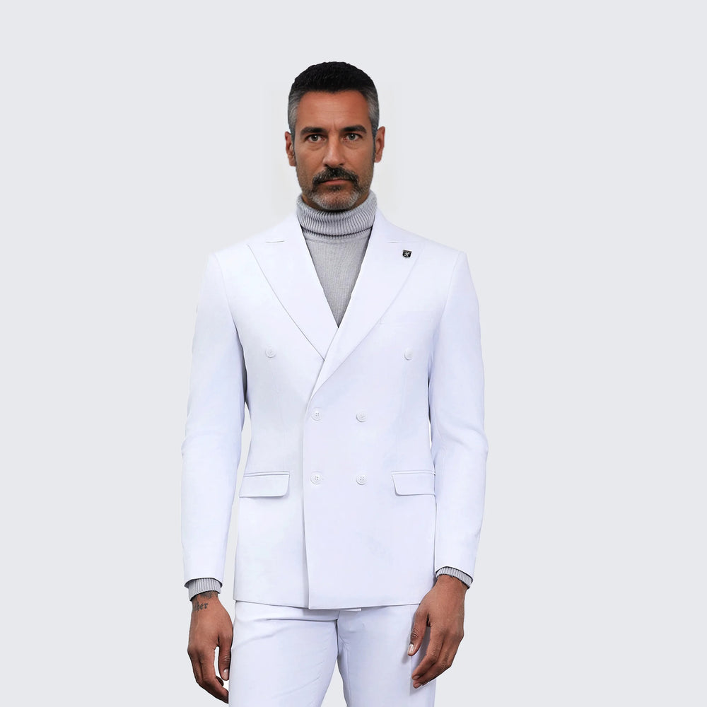 Men's Double Breasted White Suit by Stacy Adams - Wedding - Prom
