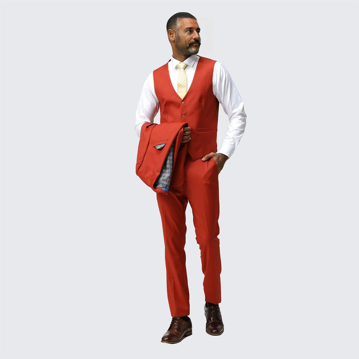 Brick Red Skinny Fit Suit Three Piece Set - Wedding - Prom