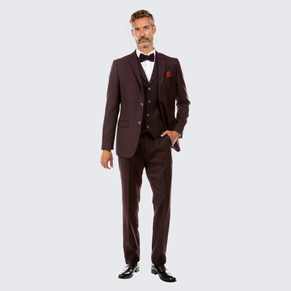 Burgundy Tweed Suit Three Piece Set - Wedding - Prom