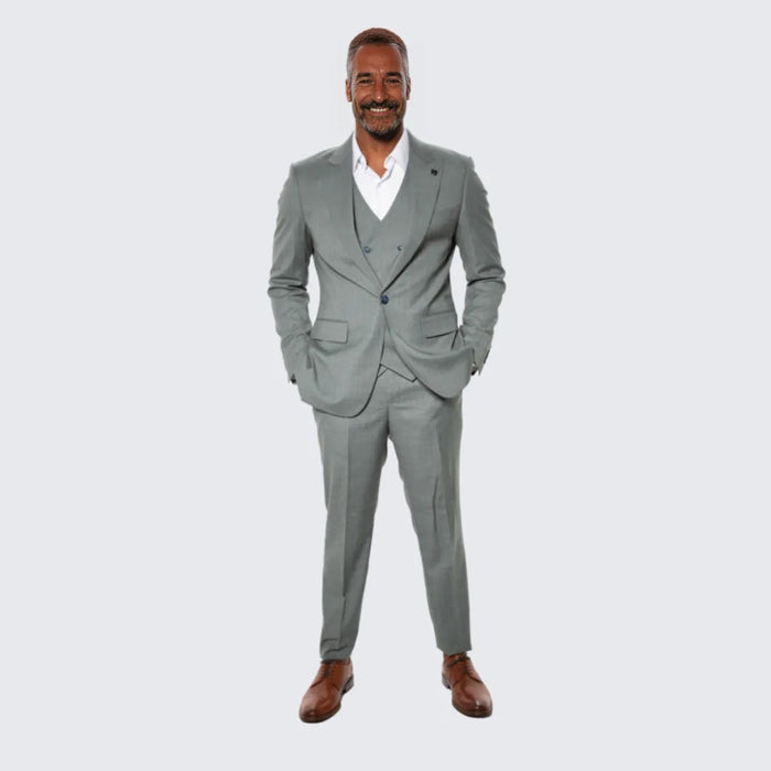 Dark Green Pinstripe Hybrid Fit Suit by Stacy Adams - Wedding - Prom