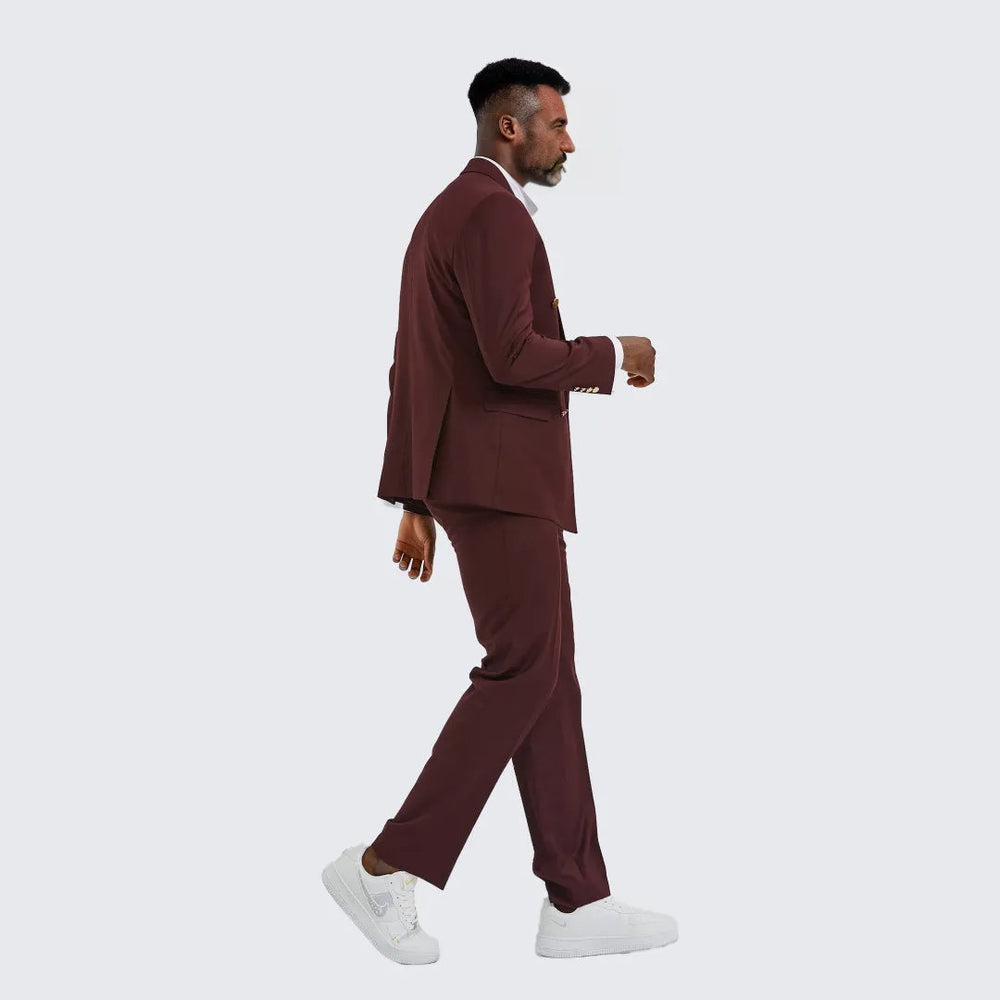 Burgundy Double Breasted Suit Two Piece Set with Gold Buttons - Wedding - Prom