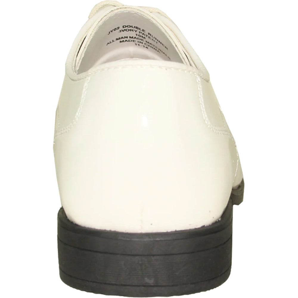 Bravo Mens Formal Wedding & Prom Double Runner Shiny Patent Dress Shoe in Ivory