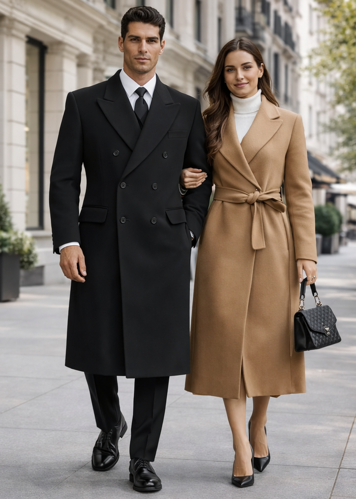 Alberto Nardoni Authentic Fully Lined Double Breasted Men's Dress Coat Wool Blend Long Overcoat