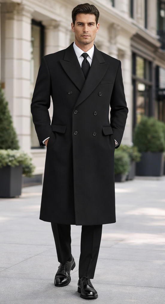 Alberto Nardoni Authentic Fully Lined Double Breasted Men's Dress Coat Wool Blend Long Overcoat