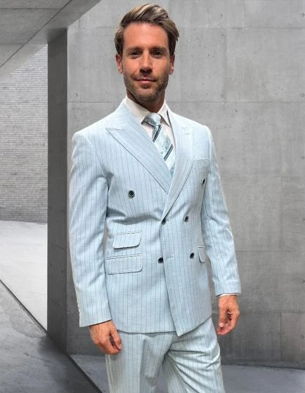 Statement Men’s 2-Piece 100% Wool Double Breasted Pinstripe Suit ...