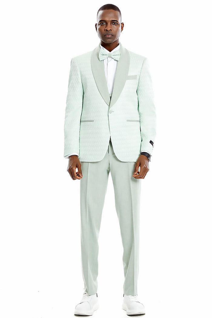 Men's Mint Green Vested Suit with Honeycomb Pattern