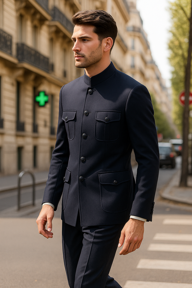 Apollo King Men's 2 Piece Nehru Style Suit Fashion Pockets