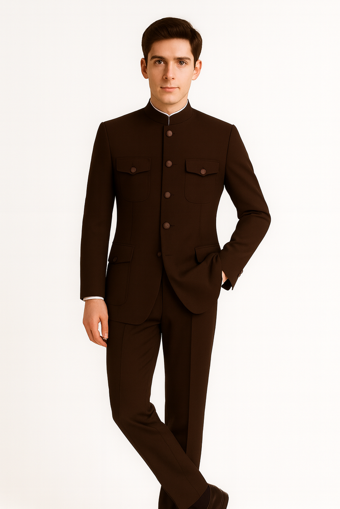 Apollo King Men's 2 Piece Nehru Style Suit Fashion Pockets