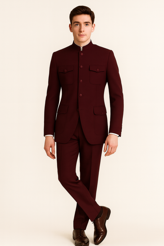 Apollo King Men's 2 Piece Nehru Style Suit Fashion Pockets