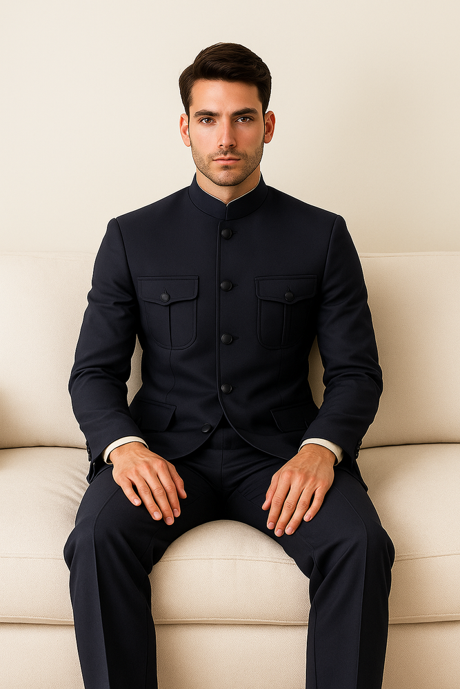 Apollo King Men's 2 Piece Nehru Style Suit Fashion Pockets