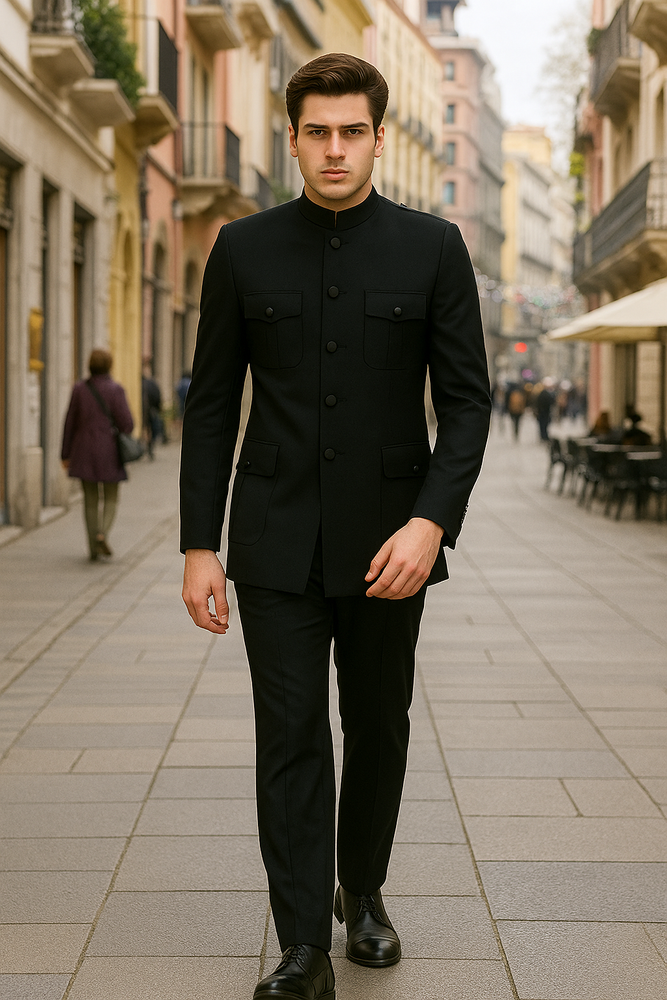 Apollo King Men's 2 Piece Nehru Style Suit Fashion Pockets