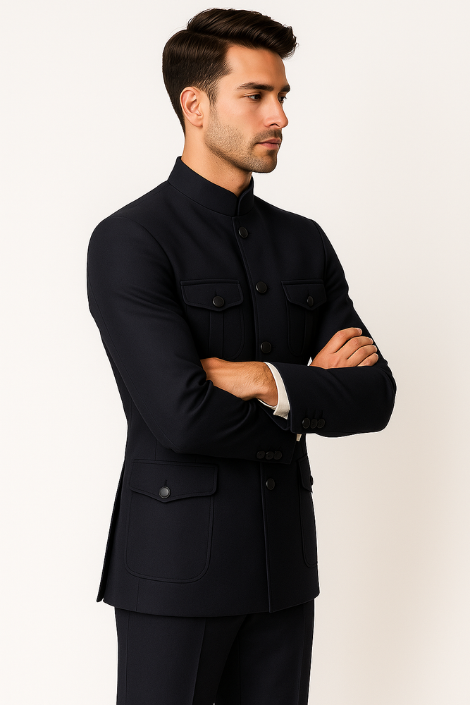 Apollo King Men's 2 Piece Nehru Style Suit Fashion Pockets