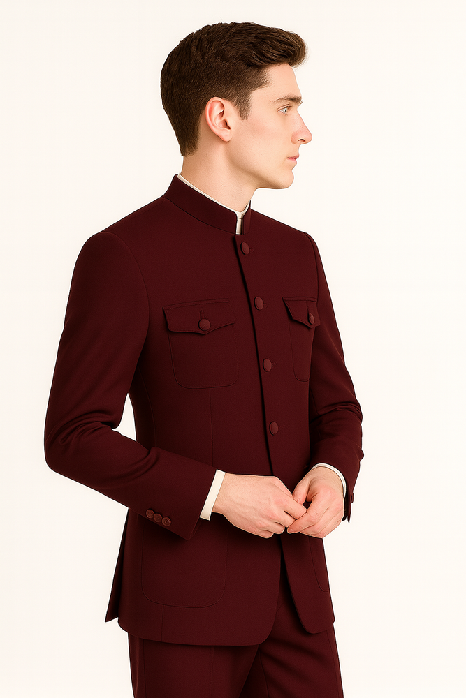 Apollo King Men's 2 Piece Nehru Style Suit Fashion Pockets