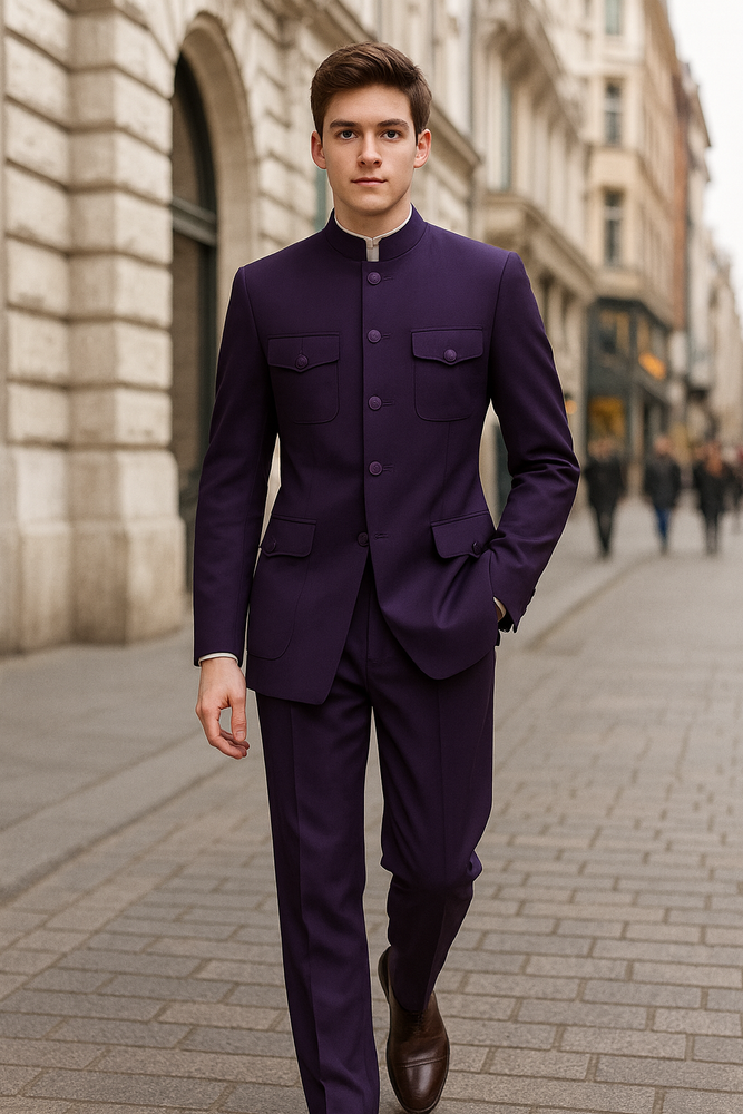 Apollo King Men's 2 Piece Nehru Style Suit Fashion Pockets