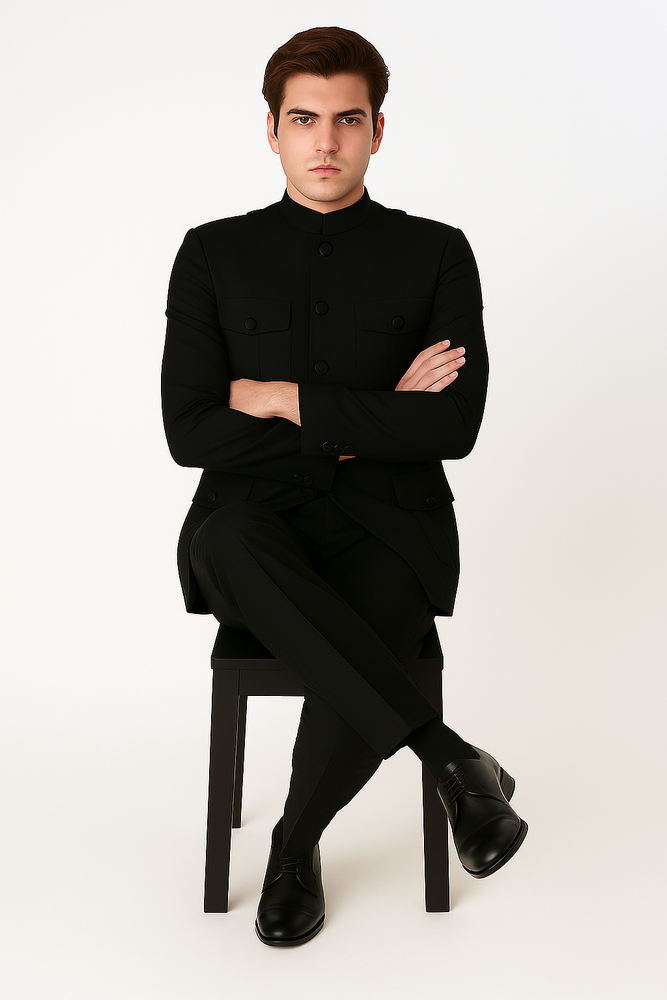 Apollo King Men's 2 Piece Nehru Style Suit Fashion Pockets