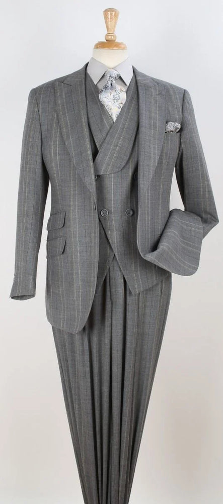 Apollo King Mens 3 Piece 100% Super 150s Wool Suit – High Fashion Double Breasted Vest, Peak Lapel Jacket