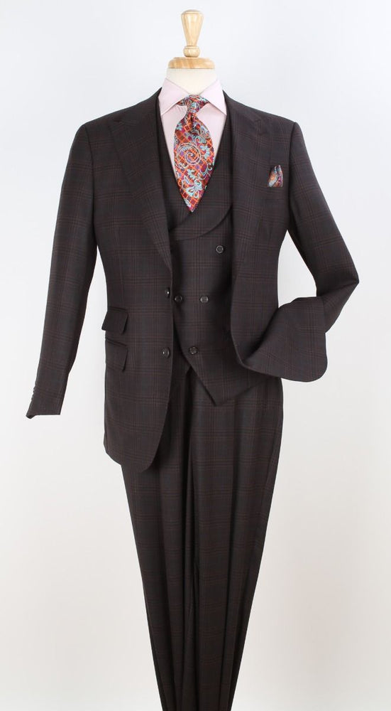 Apollo King Mens 3 Piece 100% Wool Suit – Fashion V-Taper Double Breasted Vest, Peak Lapel Jacket