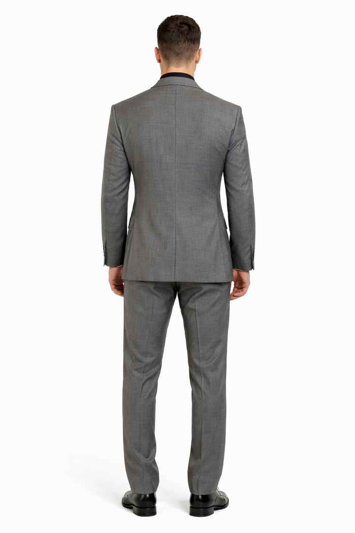 Apollo King Men's Charcoal Grey 2 Buttons Peak Lapel Side Vents Classic Business Suit