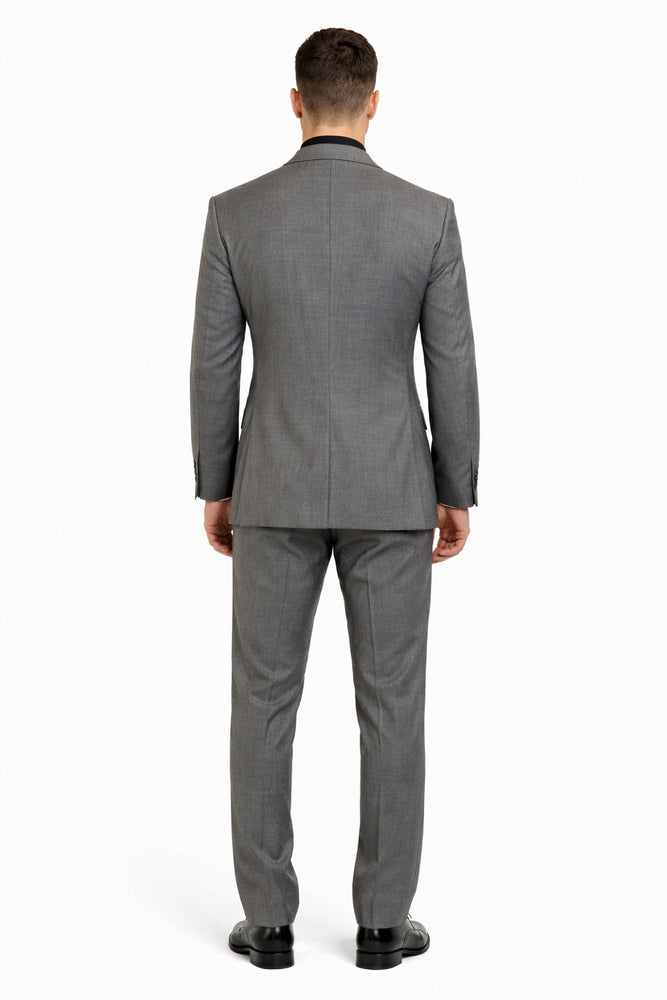 Apollo King Men's Charcoal Grey 2 Buttons Peak Lapel Side Vents Classic Business Suit