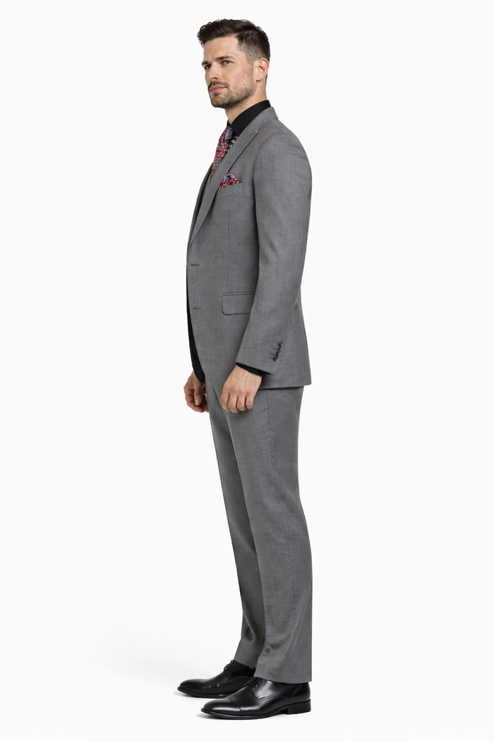 Apollo King Men's Charcoal Grey 2 Buttons Peak Lapel Side Vents Classic Business Suit