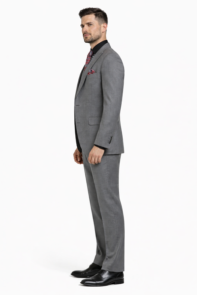 Apollo King Men's Charcoal Grey 2 Buttons Peak Lapel Side Vents Classic Business Suit