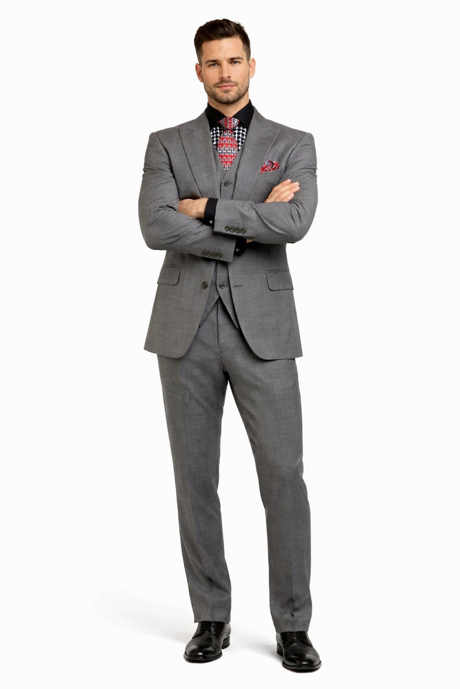Apollo King Men's Charcoal Grey 2 Buttons Peak Lapel Side Vents Classic Business Suit